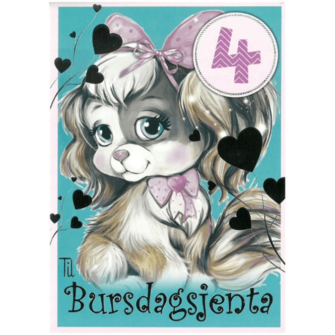 Hovedbilde Bursdagskort 4 År Jente - Hund